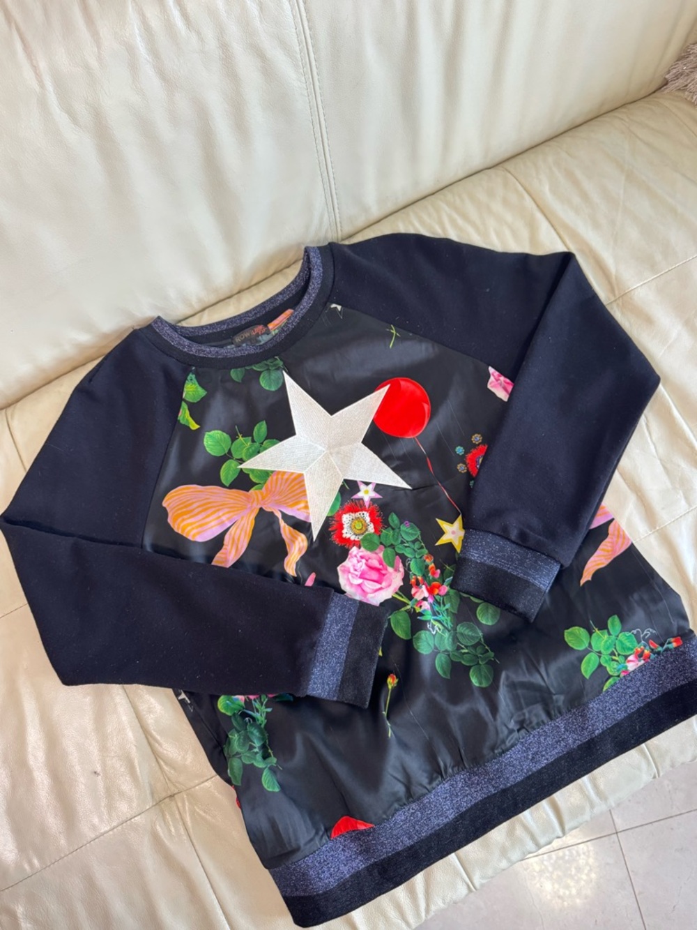 Rowley Love, Kit Navy Floral Star Sweatshirt with Glitter Trim